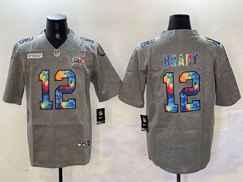 Men Tampa Bay Buccaneers #12 Brady Grey Throwback Rainbow 2024 Nike Limited NFL Jersey style 1